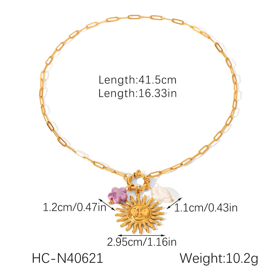 1 Piece Sun Stainless Steel Gold Color Pendant Necklace h5Picture2