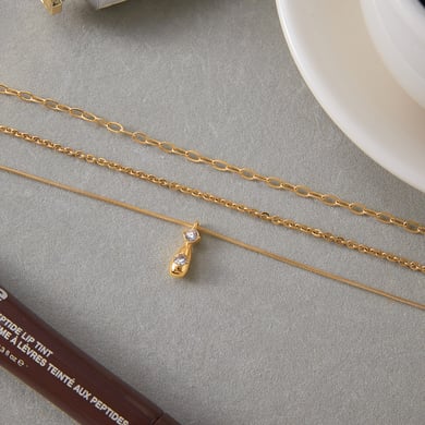 1 Piece Classic Droplet Stainless Steel Gold Color Zircon Women's Layered Necklaces h5 Picture7