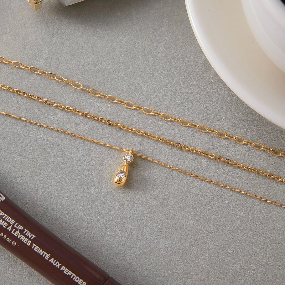 1 Piece Classic Droplet Stainless Steel Gold Color Zircon Women's Layered Necklaces Picture7
