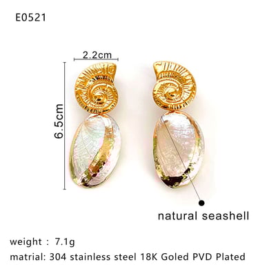 1 Pair Sea Shells  Gold Color Drop Earrings h5 Picture2