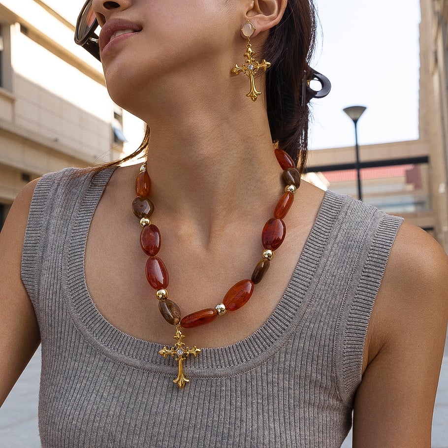 1 Piece Beads Acrylic Cross Shape Pendant Necklace Picture3
