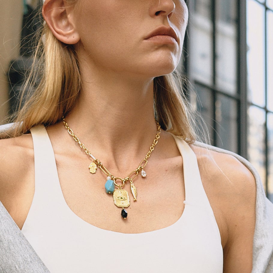 1 Piece Gorgeous Devil's Eye Stainless Steel Gold Color Natural Stone Women's Pendant Necklaces Picture3