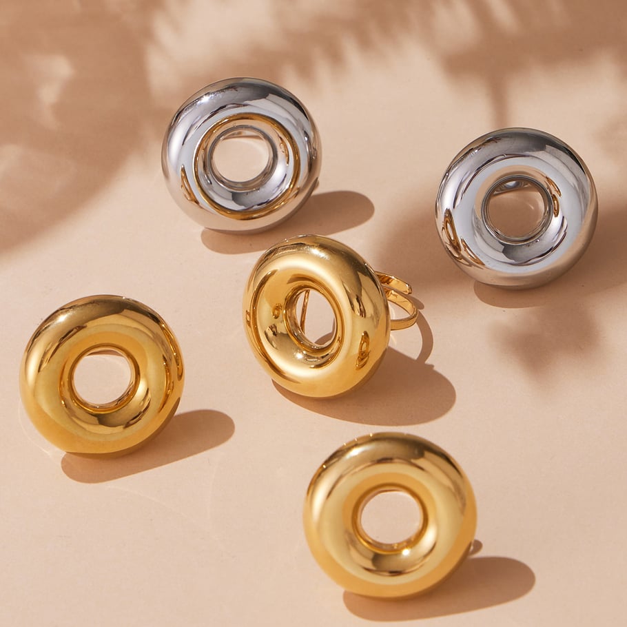 1 Piece Sleek Circle Stainless Steel Gold Color Statement Rings Picture3