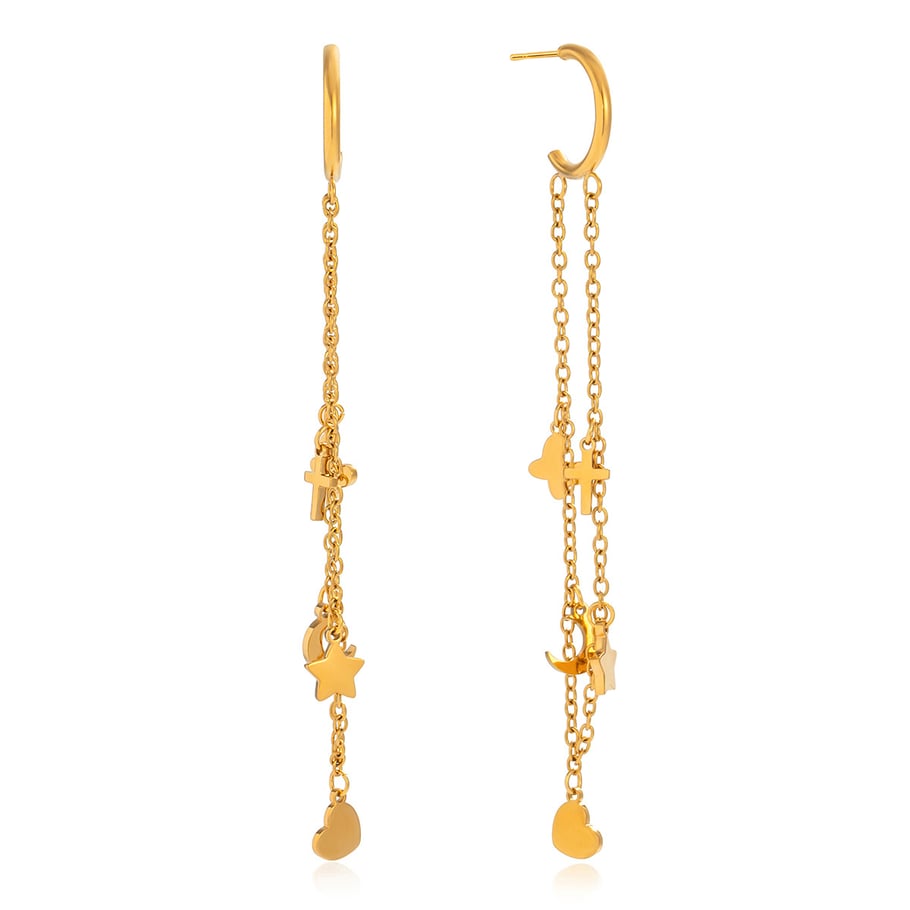 1 paio di orecchini pendenti da donna in acciaio inossidabile color oro con cuore della serie Romantic 