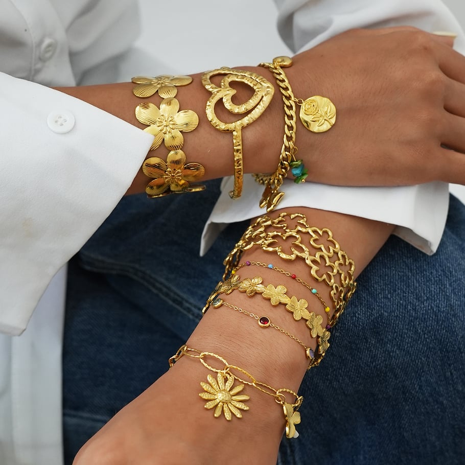 1 Piece Simple Flower Heart Stainless Steel Gold Color Women's Jewelry Sets h5Picture5