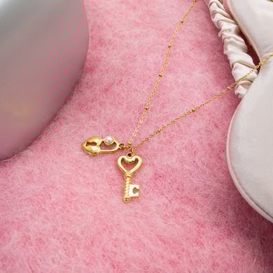 1 Piece Sweet Heart Key&Lock Stainless Steel Gold Color Women's Pendant Necklaces h5 Picture5