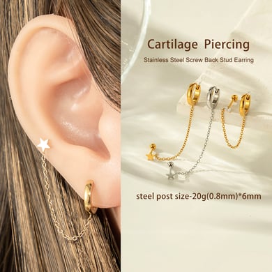 1 orecchino piercing semplice a forma di cerchio con stella color oro e zirconi h5 Immagine4