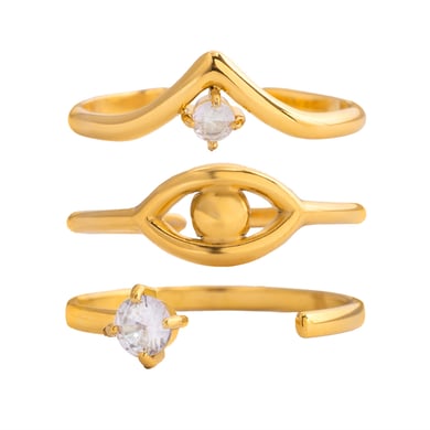 Juego de 1 anillo de circonita de color dorado de acero inoxidable con curva delicada h5 