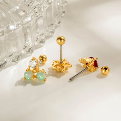 1 stuk bloem ster koper goud kleur zirkoon piercing oorbel h5 Afbeelding3