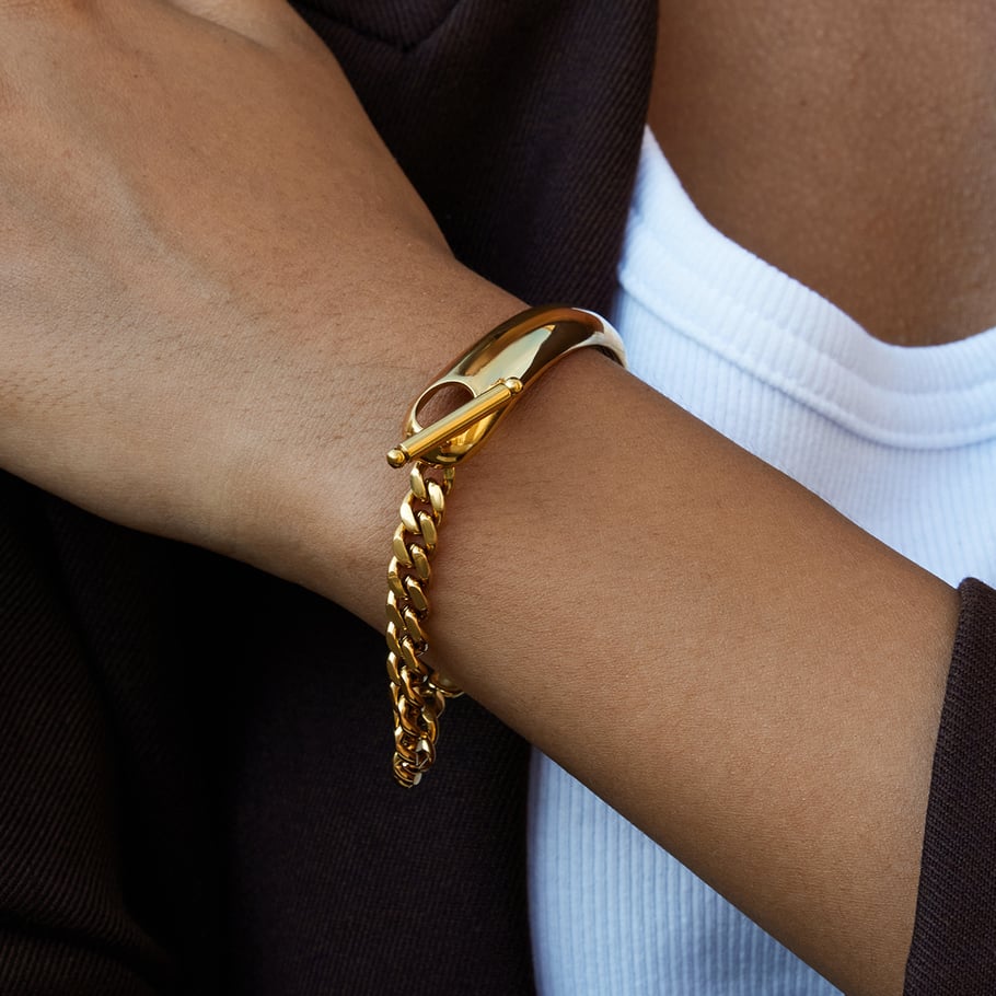 1 Stück einfache Patchwork-Armbänder aus Edelstahl in Goldfarbe für Damen Bild4
