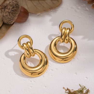 1 paio di orecchini a bottone in acciaio inossidabile color oro h5 Immagine4