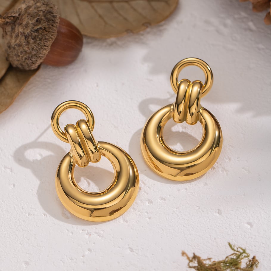 1 paio di orecchini a bottone in acciaio inossidabile color oro Immagine4