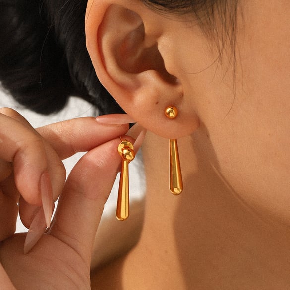 1 Pair Droplet Stainless Steel Gold Color Stud Earrings 2