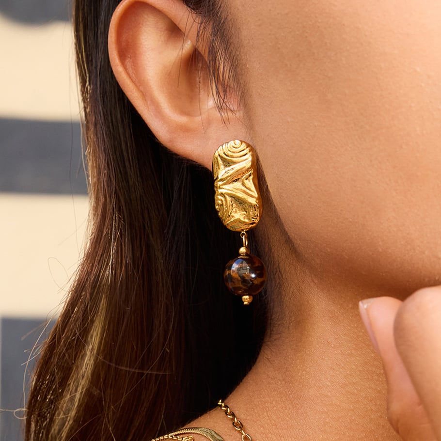 1 Pair Retro Resin Stainless Steel Gold Color Women's Drop Earrings Picture4