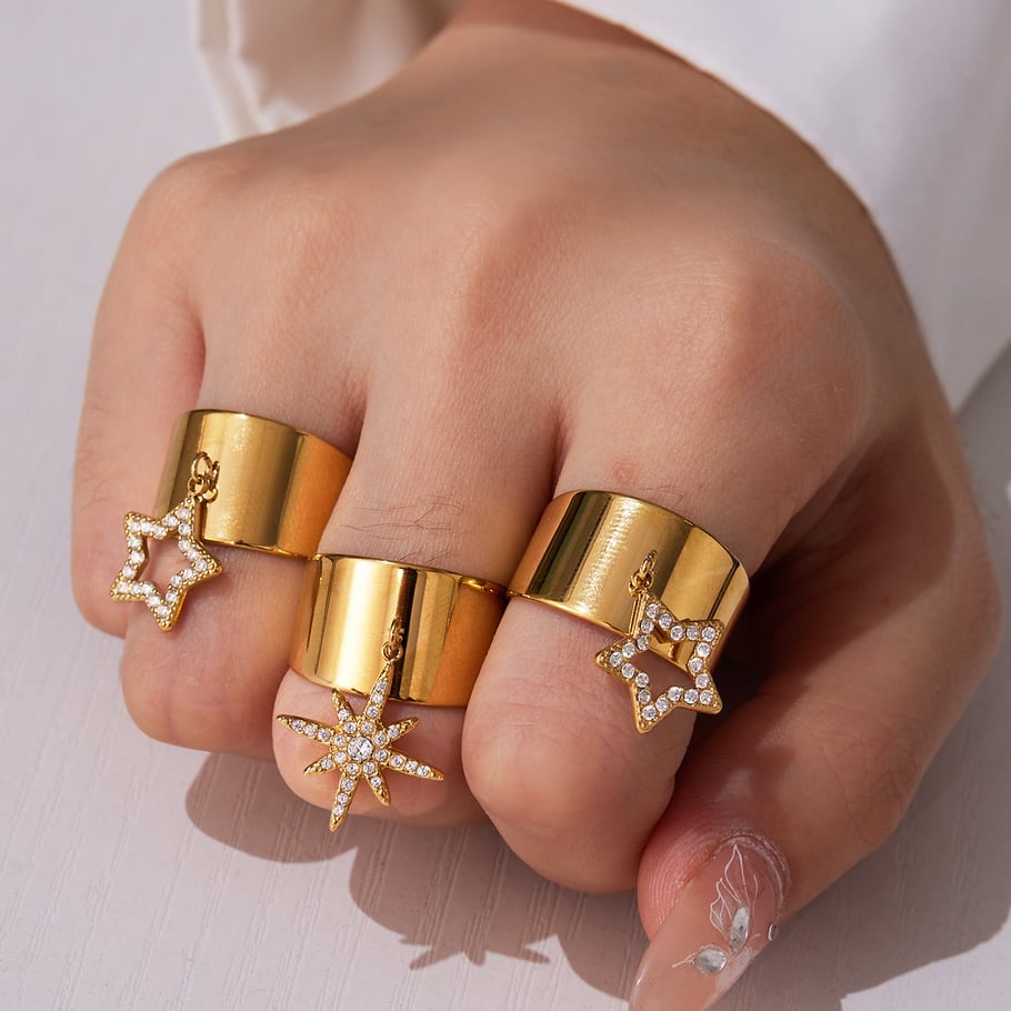 1 Piece Shinning Star Stainless Steel Gold Color Zircon Women's Gemstone Rings Picture3
