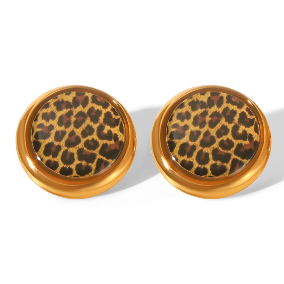 Oorbellen van roestvrij staal met luipaardmotief en gouden kleur