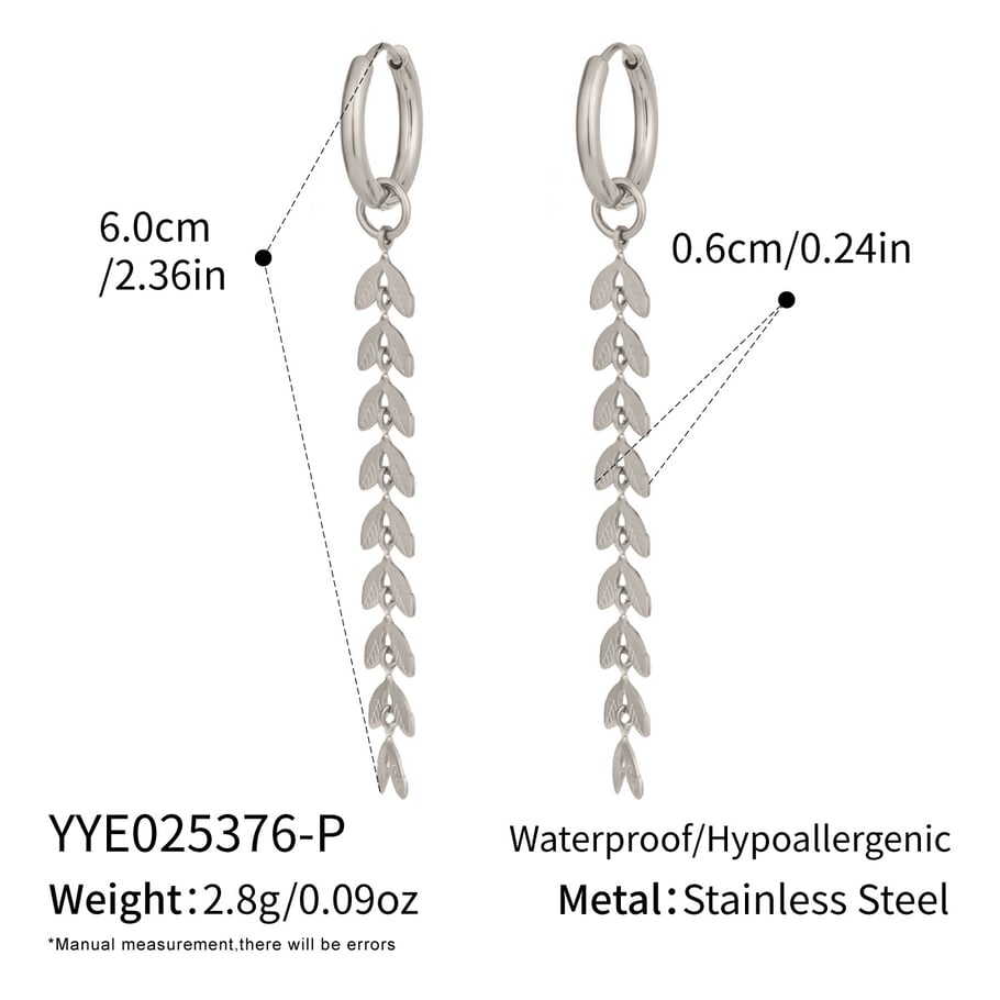 1 paire de boucles d'oreilles pendantes décontractées en acier inoxydable couleur or avec pompon et feuille