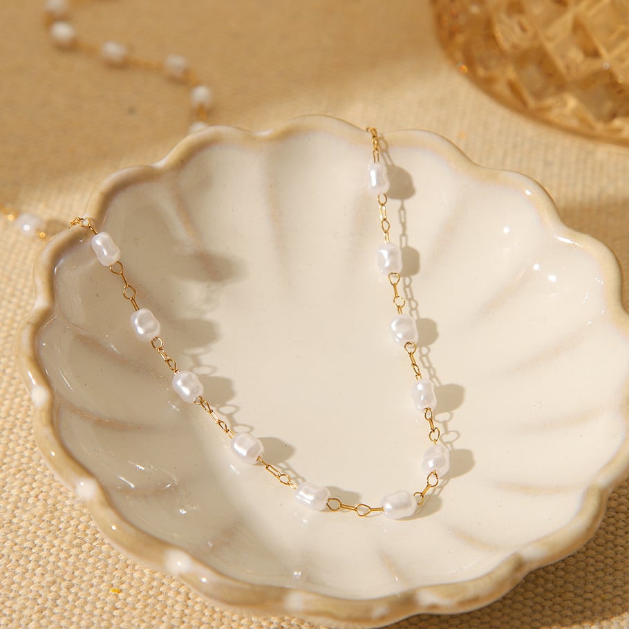 1 Piece Simple Beads Stainless Steel Gold Color Women's Beaded Necklaces h5Picture2