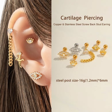 1 Adet Şeytan Gözü Bakır Altın Rengi Zirkonyum Piercing Küpe h5 Resim4