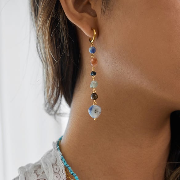 Pendientes colgantes de acero inoxidable con piedra natural de forma irregular para mujer, 1 pieza