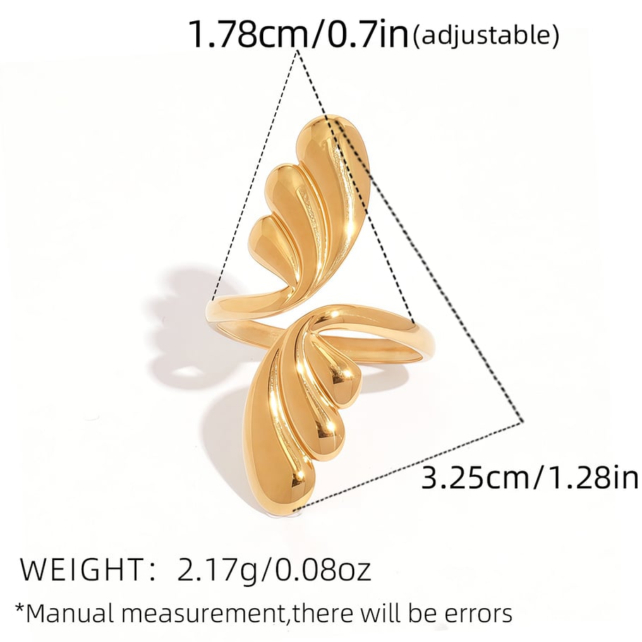 Bague de déclaration en acier inoxydable de forme irrégulière, 1 pièce, designable, couleur or Image2