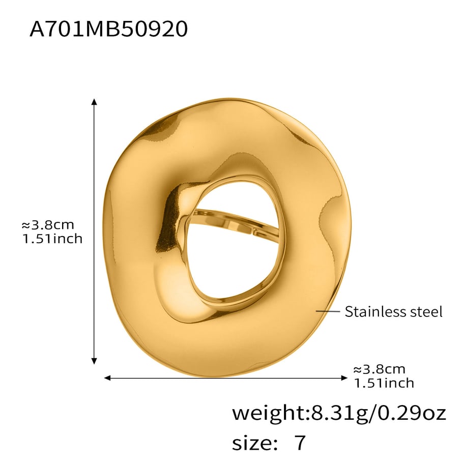 1 Piece Exaggerated Irregular Circle Stainless Steel Gold Color Statement Rings Picture2