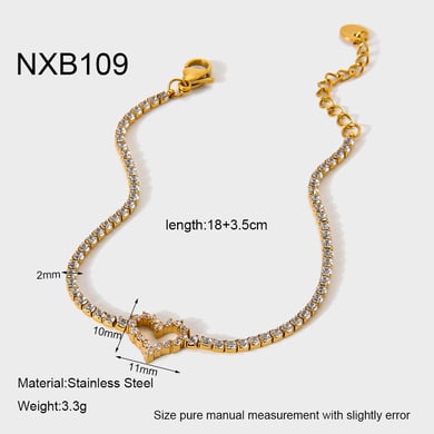 1 Piece  Sweet Heart Stainless Steel  Gold Color  Women's Chain Bracelets h5 