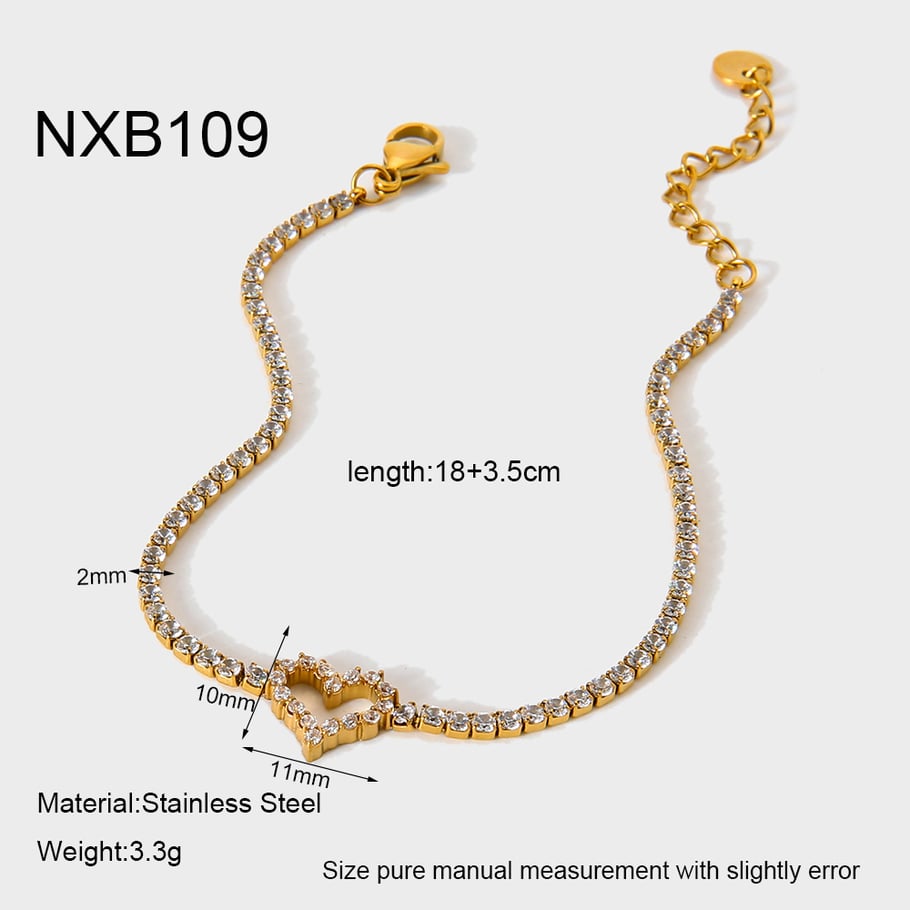 1 Piece  Sweet Heart Stainless Steel  Gold Color  Women's Chain Bracelets 