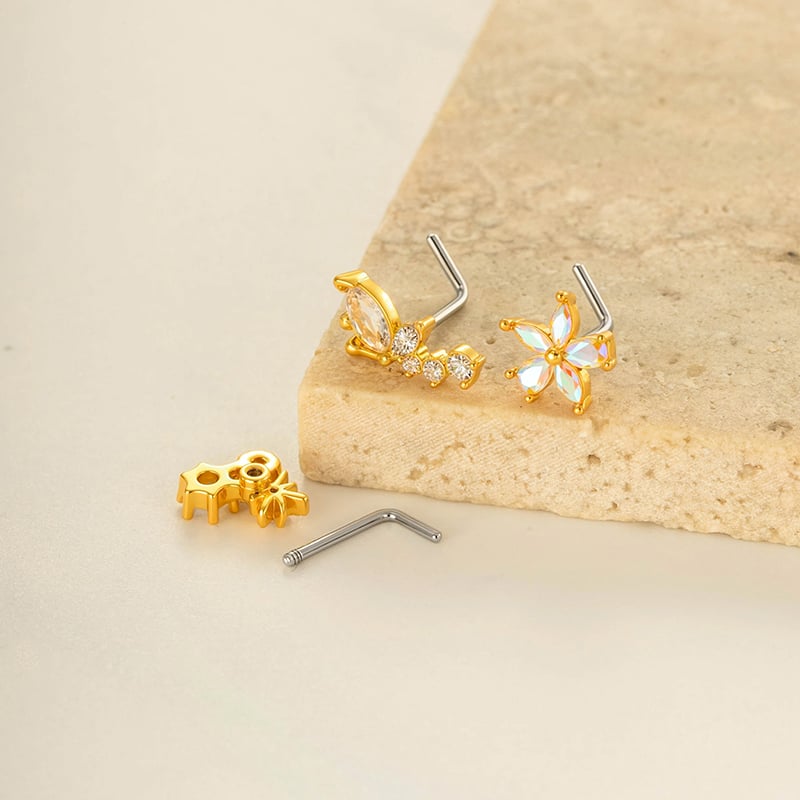 1 Piece Flower Butterfly Copper Gold Color Zircon Nose Stud h5Picture3