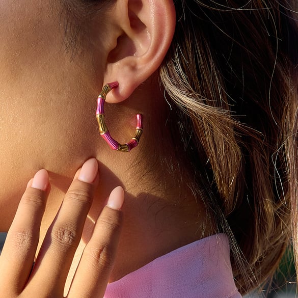 1 Paar Bambusgelenk Rosa Edelstahl Gold Farbe Damen Creolen 2