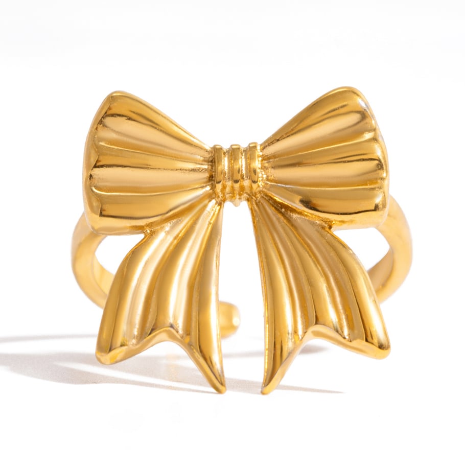 1 Piece Exquisite Bow Knot Stainless Steel Gold Color Statement Rings 