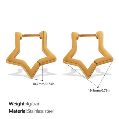1 Pair Star Shape Stainless Steel  Gold Color Hoop Earrings h5 