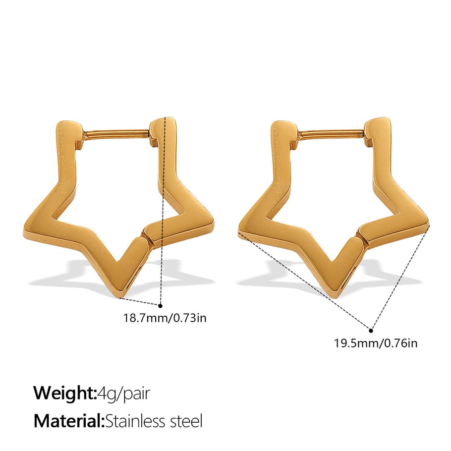 1 Pair Star Shape Stainless Steel Gold Color Hoop Earrings