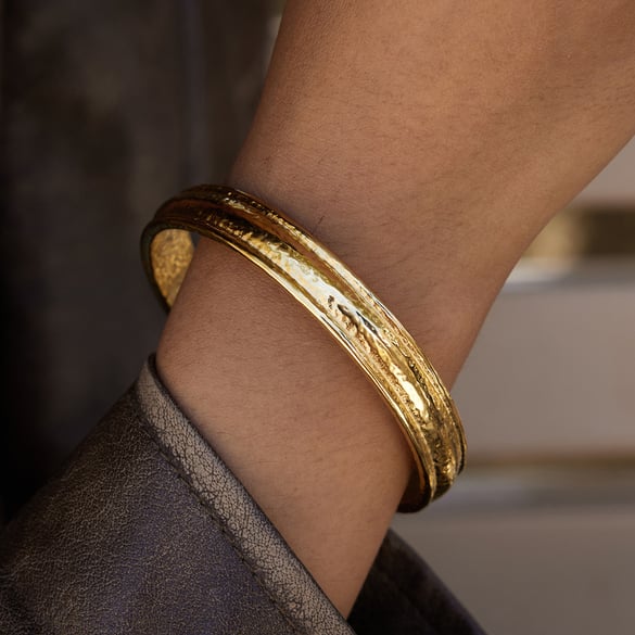 Simple Hammer Pattern Stainless Steel Gold Color Women's Jewelry Sets