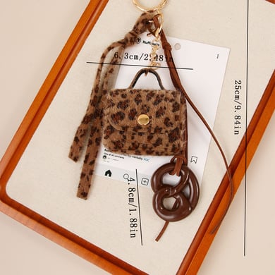 1 pezzo di ciondolo per borsa da donna in PU con stampa leopardata retrò della serie romantica h5 Immagine2