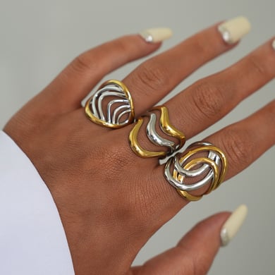 1 pezzo di anelli da donna in acciaio inossidabile intrecciato color oro e argento misti h5 Immagine5