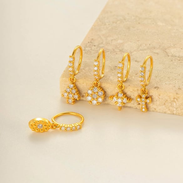 1 Piece Cross Copper Gold Color Zircon  Nose Stud 2