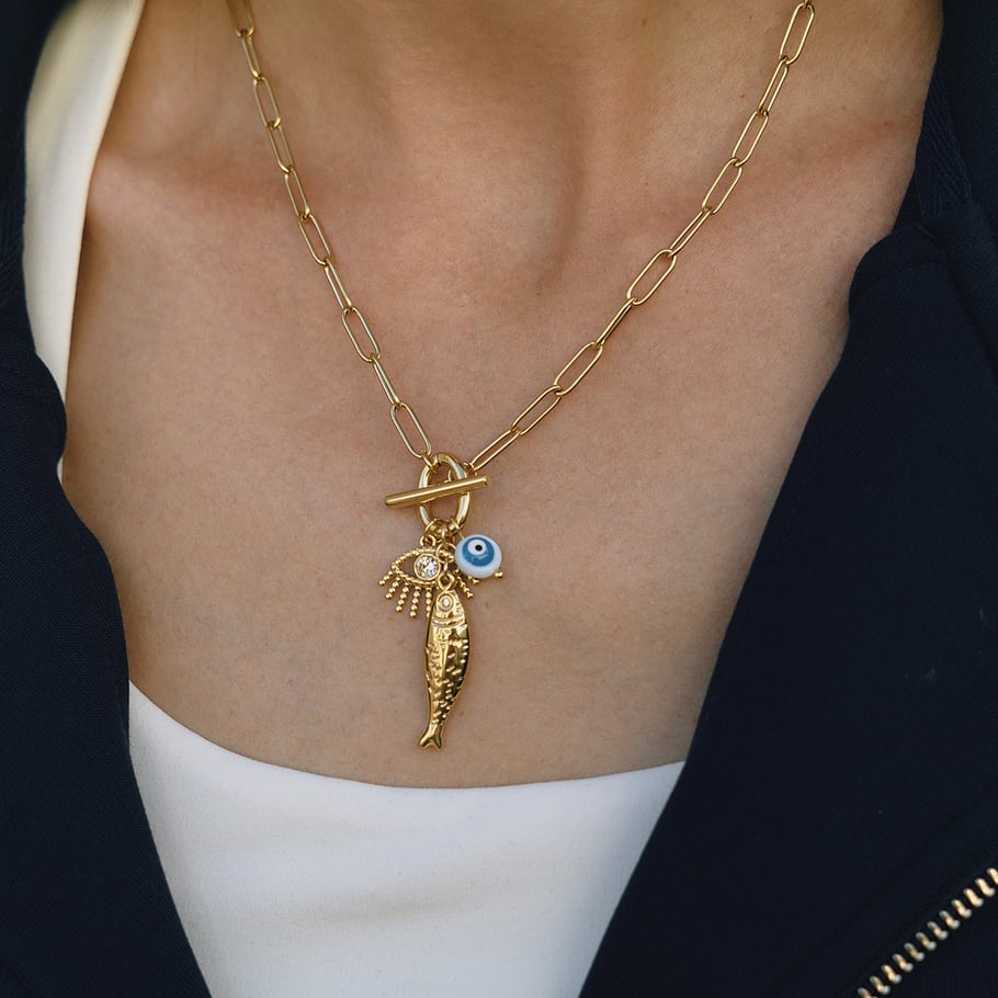 1 Piece Dazzling Devil's Eye Fish Stainless Steel Gold Color Women's Pendant Necklaces Picture3