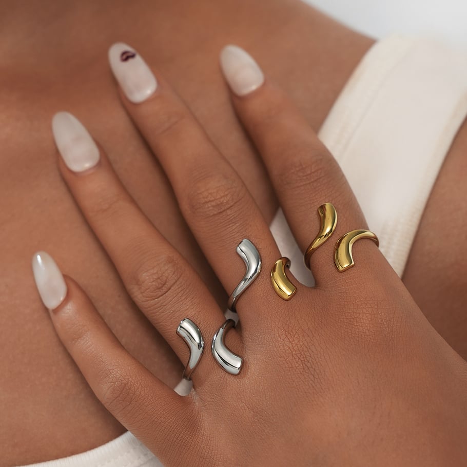 1 Stück einfache Statement-Ringe aus Edelstahl mit unregelmäßiger Form für Damen h5Bild5