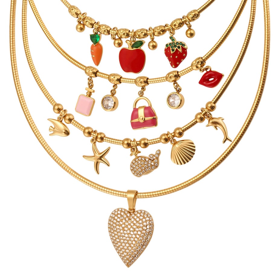 1 Piece Cute Fruit Stainless Steel Gold Color Women's Pendant Necklaces h5Picture6