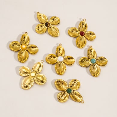 1 Piece  Sweet Flower Stainless Steel   Gold Color  Women's Pendants h5 Picture2