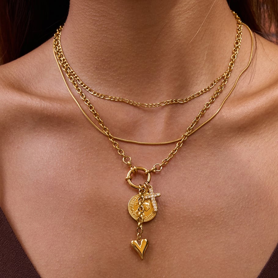 1 pezzo squisito cuore sole in acciaio inossidabile color oro perla collana pendente da donna Immagine6