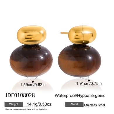 1 Pair Classic Oval Stainless Steel Gold Color Natural Stone Women's Stud Earrings h5 Picture2