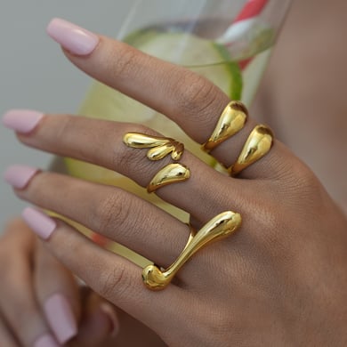 1 pezzo semplice anello da donna in acciaio inossidabile color oro dalla forma irregolare, adatto a tutti i giorni h5 Immagine3