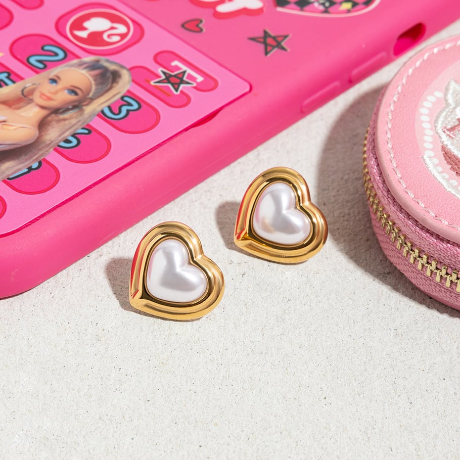 1 par de hermosos pendientes de botón de acero inoxidable en forma de corazón para mujer, color dorado Imagen3