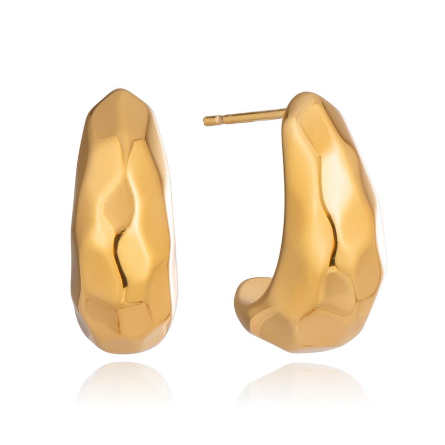 1 Pair Hammer Pattern Stainless Steel Gold Color Stud Earrings Picture6