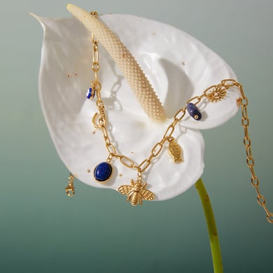 1 Piece Luxurious Bee Lapis Lazuli Stainless Steel Gold Color Women's Pendant Necklaces h5 Picture4