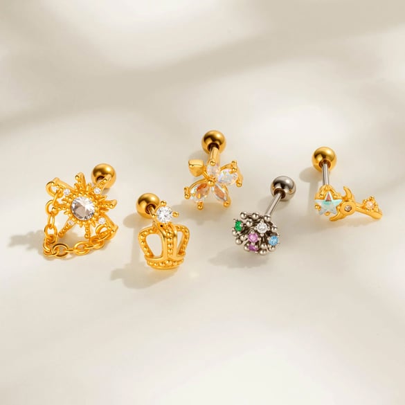 1 Stück Blume Kupfer Gold Farbe Zirkon Piercing Ohrring 2