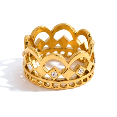 1 Piece Elegant Woven Lace Stainless Steel Gold Color Women's Gemstone Rings h5 
