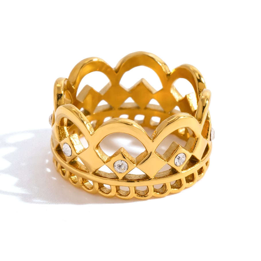 1 Piece Elegant Woven Lace Stainless Steel Gold Color Women's Gemstone Rings 